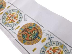 鳥獣丸文に幾何学模様名古屋帯